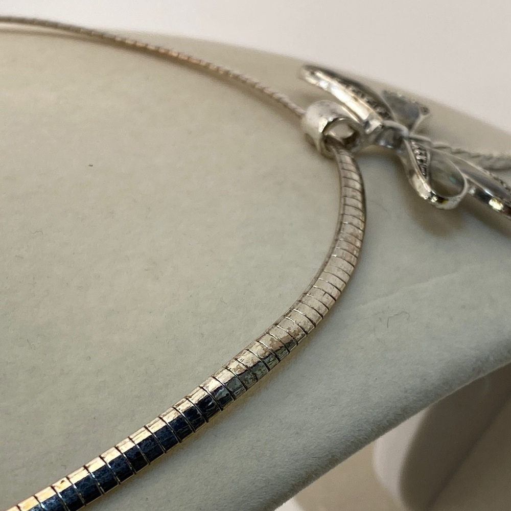 Vintage Dragonfly with Abalone Inlaid Shell Wings Pendant Silver Omega Necklace - Picture 9 of 13